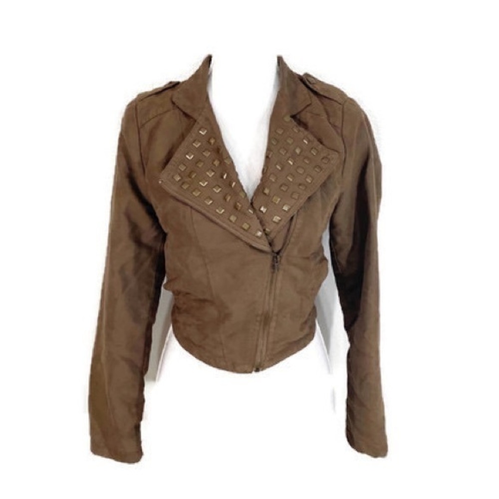 Gianni Bini brown faux suede moto jacket